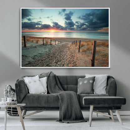 25788-MGV-CV-36X24-Sunset Beach Path Wall Art – Scenic Coastal Dunes and Ocean Canvas Print, Tranquil Seaside Landscape Decor for Living Room or