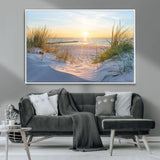 48907-MGV-CV-36X24-Beach Sunset Wall Art – Coastal Sand Dunes and Ocean View Canvas Print, Serene Seaside Landscape Painting for Living Room, Bedroom