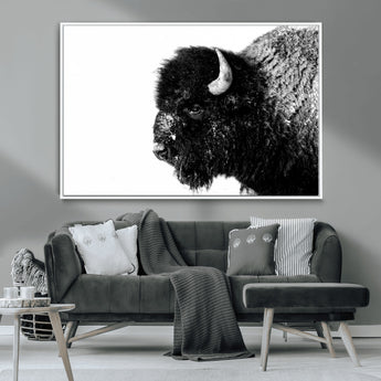 68780-MGV-CV-36X24-Bison Close-Up Wall Art – Black and White Buffalo Canvas Print, Rustic Wildlife Photography Decor for Living Room, Office, or