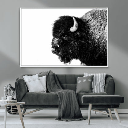68780-MGV-CV-36X24-Bison Close-Up Wall Art – Black and White Buffalo Canvas Print, Rustic Wildlife Photography Decor for Living Room, Office, or