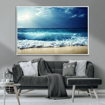 84116-MGV-CV-36X24-Ocean Wave Wall Art – Blue Sea and Beach Canvas Print, Coastal Seascape Photography Artwork for Living Room, Bedroom, or Office