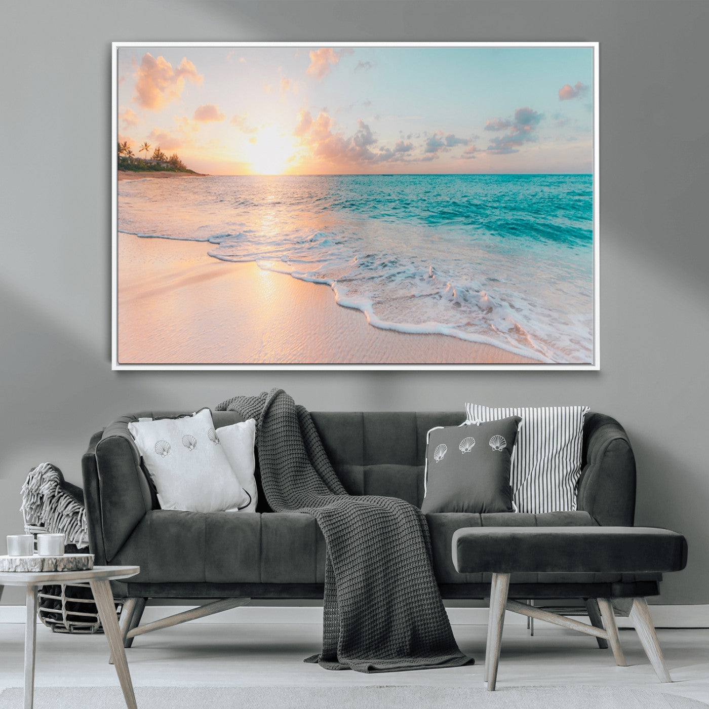 89767-MGV-CV-36X24-Ocean Sunset Wall Art – Serene Beach Canvas Print with Pastel Sky and Waves, Coastal Seascape Artwork for Bedroom, Living Room, or