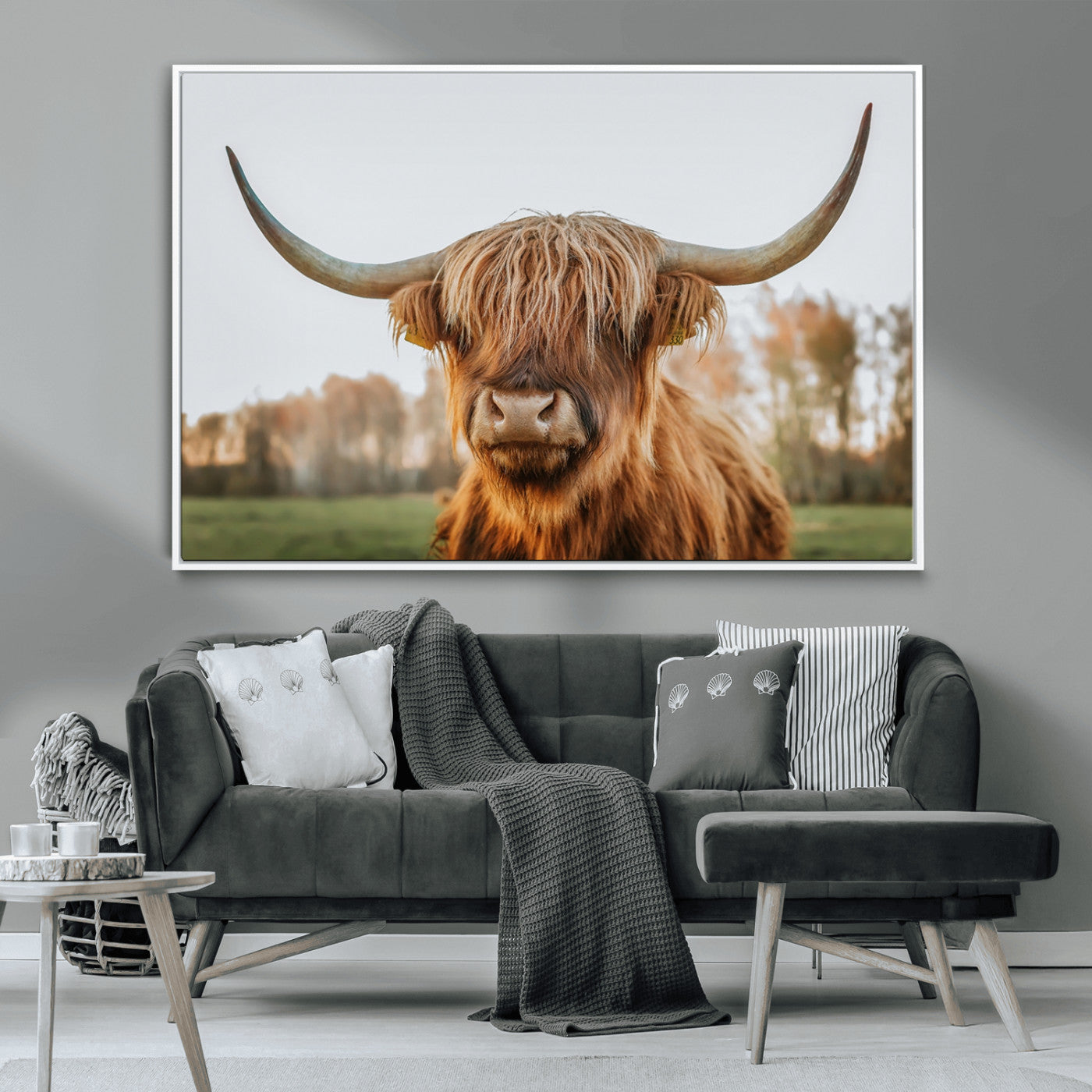 64824-MGV-CV-36X24-Highland Cow Wall Art – Rustic Scottish Bull Canvas Print, Farmhouse Animal Decor for Living Room, Bedroom, Office or Cabin