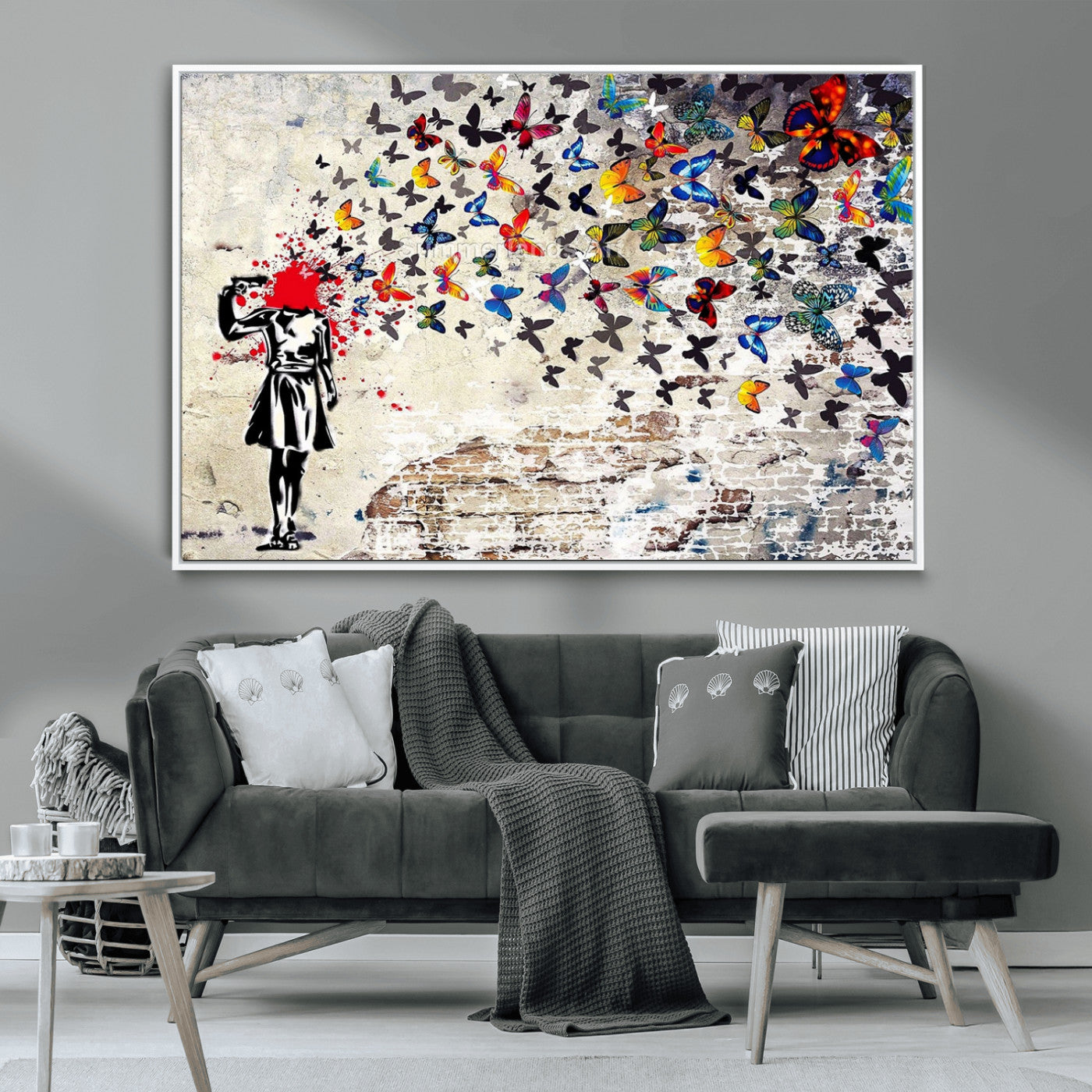 88654-MGV-CV-36X24-Butterfly Explosion Graffiti Wall Art – Street Art Canvas Print, Colorful Butterfly Spray Mural, Modern Abstract Urban Wall Decor