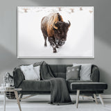 19889-MGV-CV-36X24-Snow Bison Wall Art – Majestic Buffalo Winter Landscape Canvas Print, Rustic Wildlife Photography Decor for Cabin, Lodge, Living