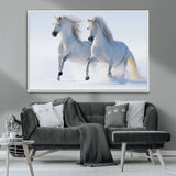 80145-MGV-CV-36X24-White Horses Running Snow Wall Art – Majestic Equine Canvas Print, Winter Nature Photography Decor for Living Room, Office,