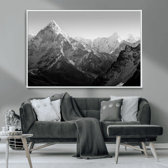 10775-MGV-CV-36X24-Snow Capped Mountain Wall Art – Black and White Canvas Print of Majestic Peaks, Nature Landscape Photography for Office, Bedroom,