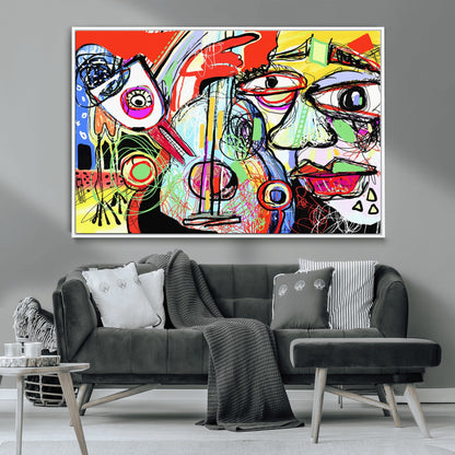 37796-MGV-CV-36X24-Picasso Style Wall Art Canvas Print, Framed Picasso Art Picture Print, Picasso Cubism Perfect Modern Abstract Decor Artwork