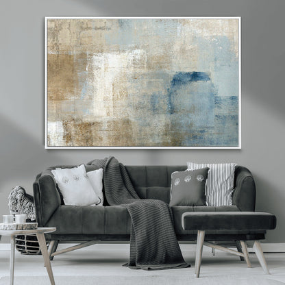 38126-MGV-CV-36X24-Neutral Abstract Wall Art – Modern Beige and Blue Canvas Print and Minimalist Textured Painting for Living Room, Bedroom or Office