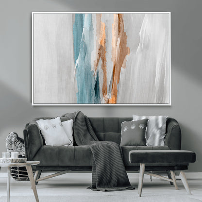 66154-MGV-CV-36X24-Abstract Brushstroke Wall Art – Modern Teal and Gold Canvas Print, Minimalist Contemporary Painting for Living Room, Bedroom, or