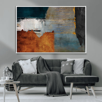 35026-MGV-CV-36X24-Abstract Canvas Wall Art – Modern Teal, Rust, Black and Gold Textured Painting, Contemporary Decor for Living Room, Bedroom or