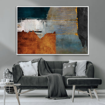 35026-MGV-CV-36X24-Abstract Canvas Wall Art – Modern Teal, Rust, Black and Gold Textured Painting, Contemporary Decor for Living Room, Bedroom