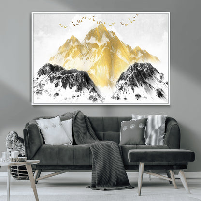 37733-MGV-CV-36X24-Golden Mountain Wall Art – Modern Abstract Landscape Canvas Print with Birds, Luxury Nature Decor for Living Room, Bedroom, or