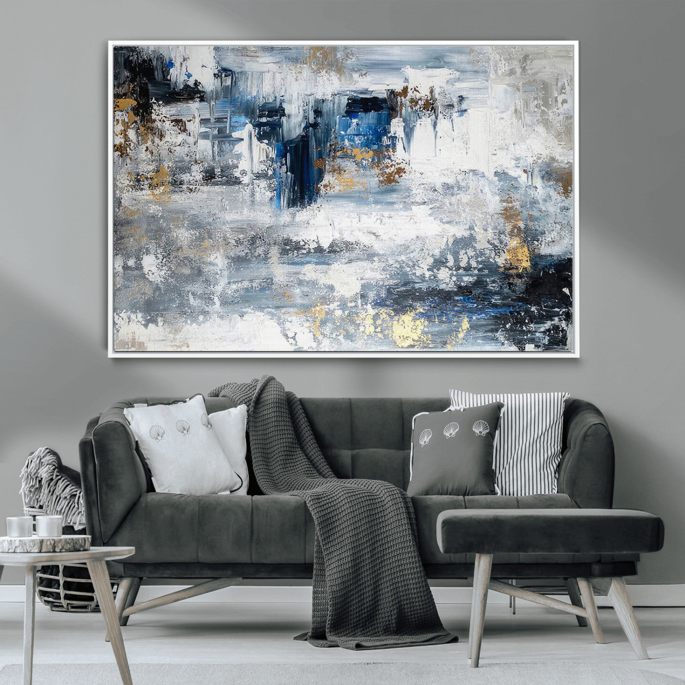59716-MGV-CV-36X24-Abstract Blue and Gold Wall Art – Modern Textured Canvas Print, Contemporary Painting for Living Room, Bedroom, or Office Decor