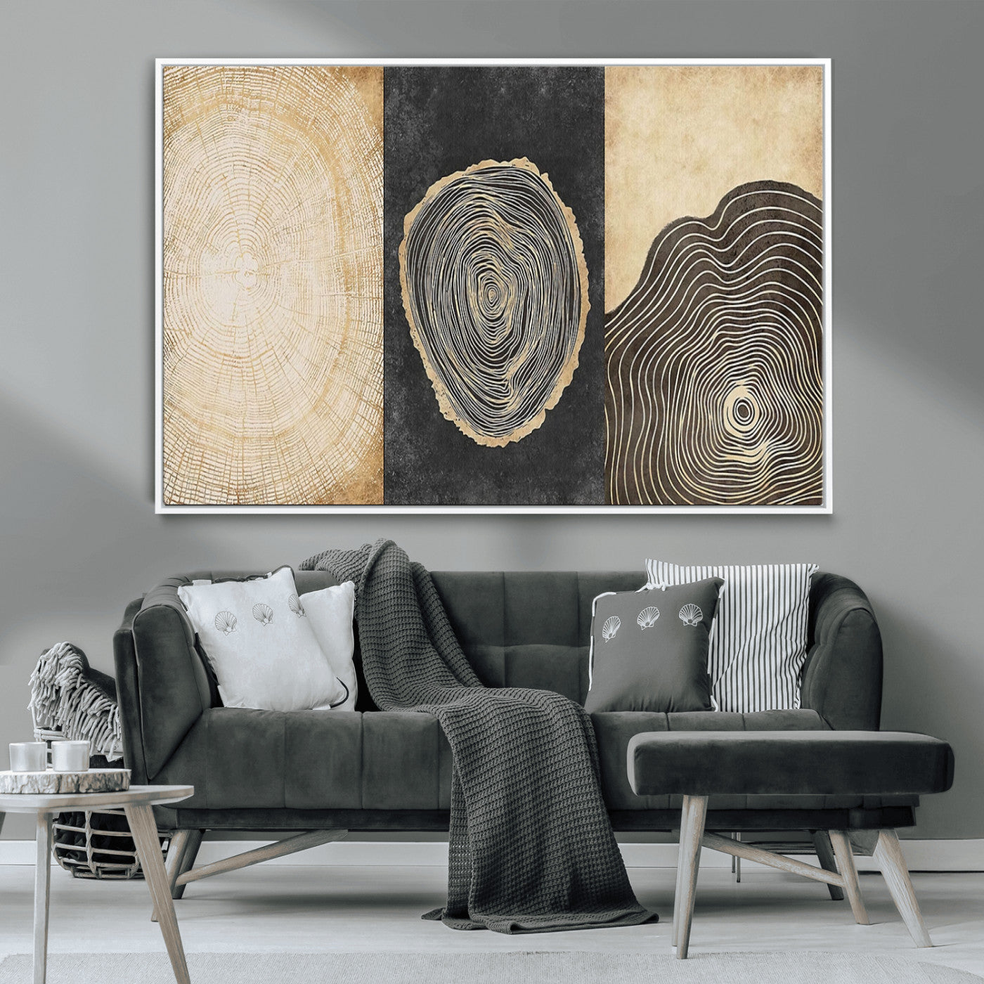 77785-MGV-CV-36X24-Tree Ring Abstract Wall Art – Rustic Wood Growth Pattern Canvas Prints, Modern Nature-Inspired Decor for Living Room or Office