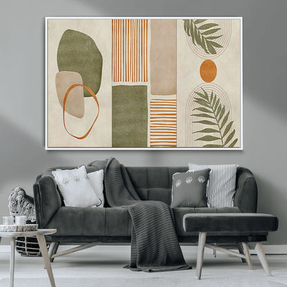 96002-MGV-CV-36X24-Abstract Geometric Wall Art – Modern Canvas Print with Green, Orange & Beige Shapes, Minimalist Home Decor for Living Room, Office