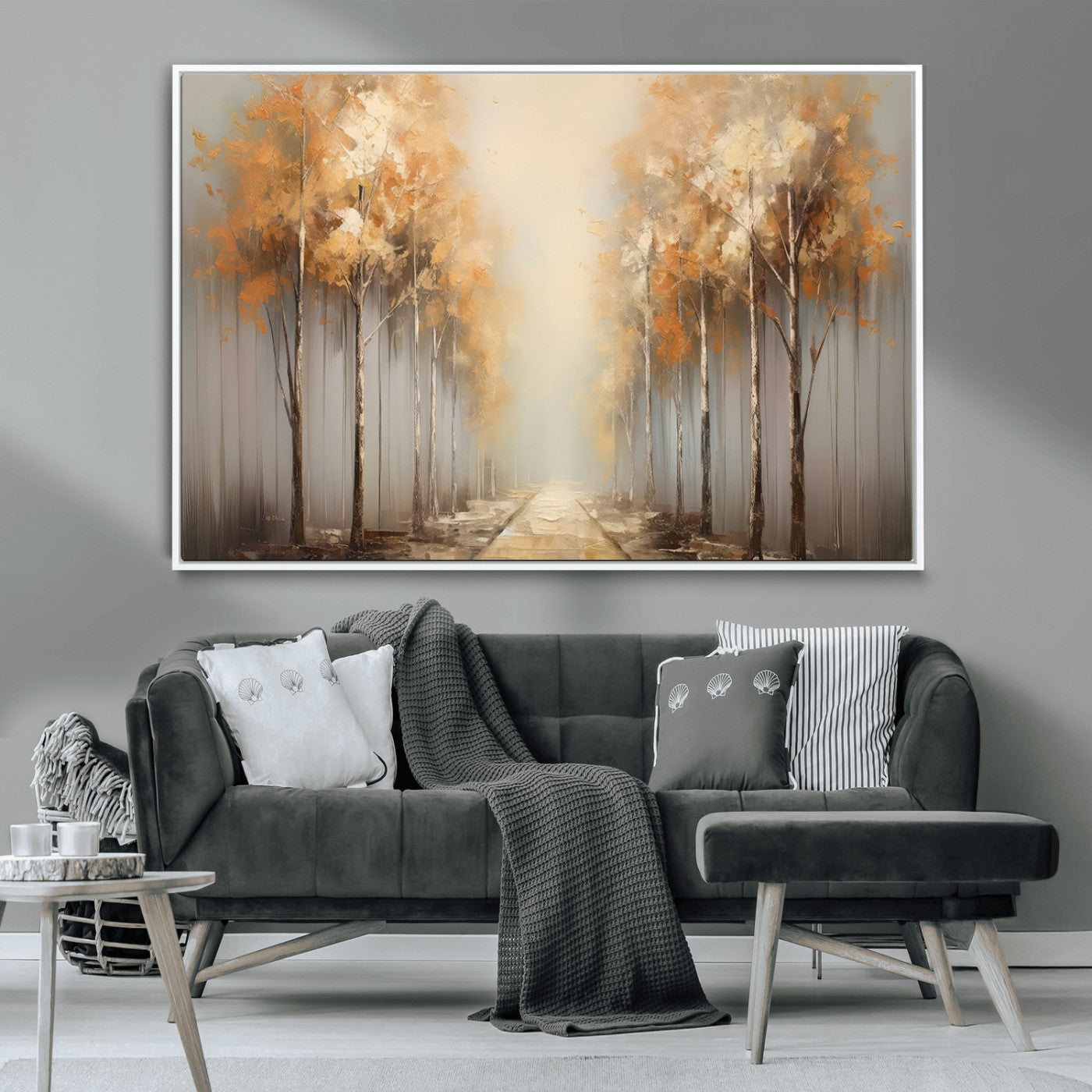 95004-MGV-CV-36X24-Autumn Forest Path Wall Art – Hand Painted Canvas Print with Golden Trees, Modern Nature Landscape Decor for Living Room, Bedroom