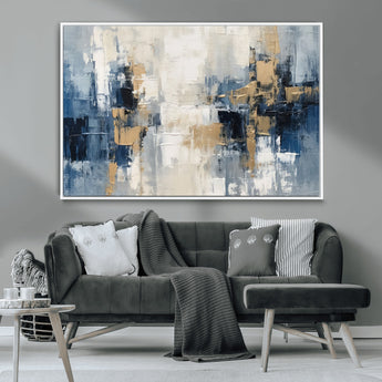 44344-MGV-CV-36X24-Abstract Blue and Gold Wall Art – Modern Hand Painted Canvas Print, Contemporary Textured Painting for Living Room, Bedroom or