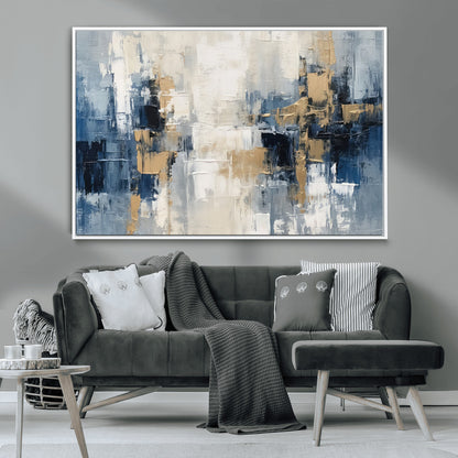 44344-MGV-CV-36X24-Abstract Blue and Gold Wall Art – Modern Hand Painted Canvas Print, Contemporary Textured Painting for Living Room, Bedroom or