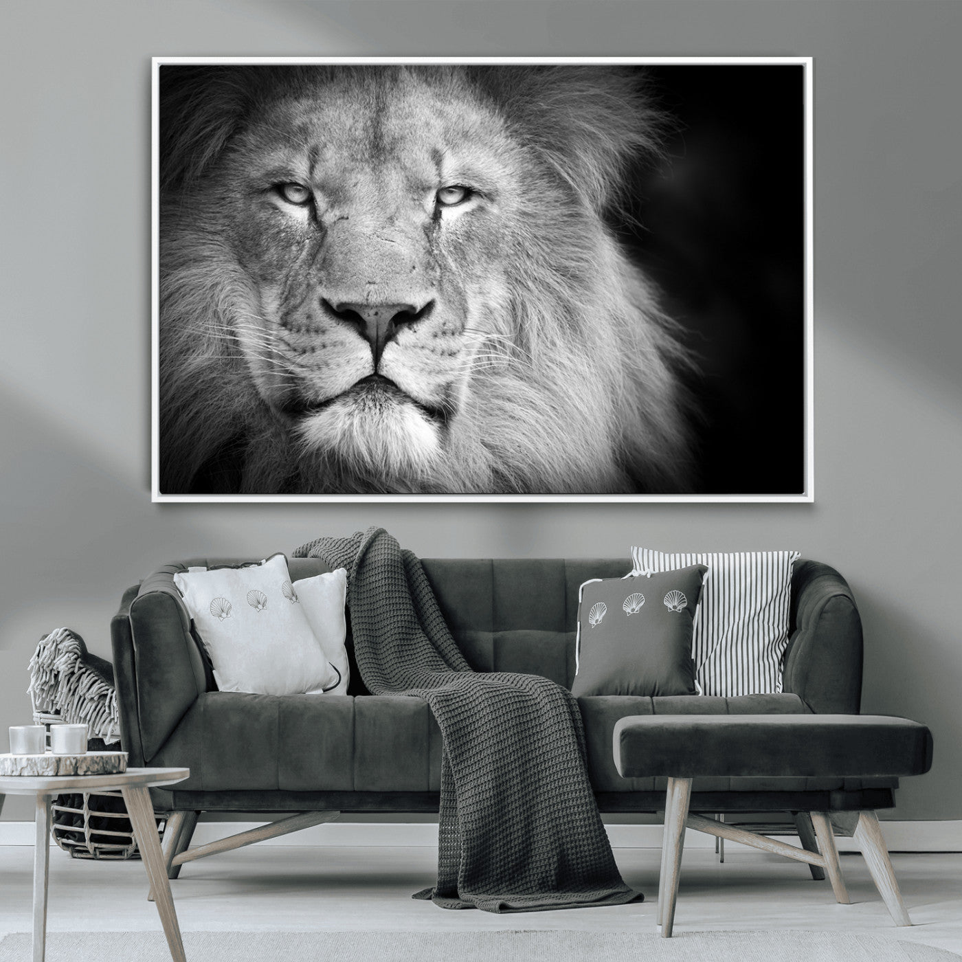 94453-MGV-CV-36X24-Lion Portrait Wall Art – Black and White King of the Jungle Canvas Print, Safari Wildlife Decor for Office, Bedroom, or Living