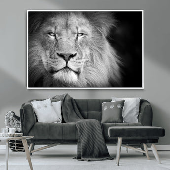 94453-MGV-CV-36X24-Lion Portrait Wall Art – Black and White King of the Jungle Canvas Print, Safari Wildlife Decor for Office, Bedroom, or Living