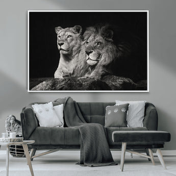 80013-MGV-CV-36X24-Lion and Lioness Wall Art – Black and White Wildlife Photography Canvas Print, African Safari Animal Decor for Office, Bedroom, or