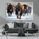 80512-MGV-CV-36X24-Bison Herd Wall Art – Buffalo Running in Snow Canvas Print, Rustic Wildlife Photography Decor for Cabin, Lodge, or Living Room