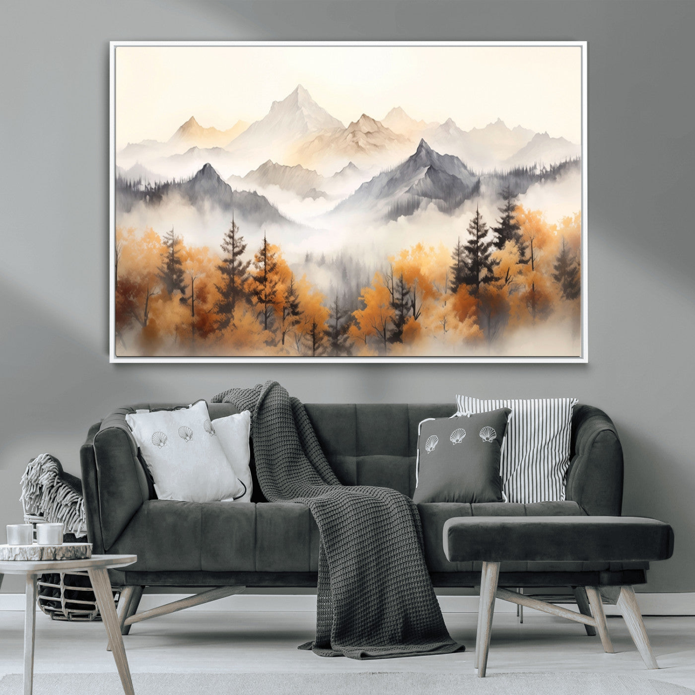 70049-MGV-CV-36X24-Autumn Mountain Forest Wall Art – Misty Landscape Canvas Print, Rustic Nature Inspired Decor for Living Room, Bedroom or Office