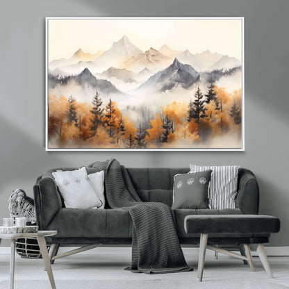 70049-MGV-CV-36X24-Autumn Mountain Forest Wall Art – Misty Landscape Canvas Print, Rustic Nature Inspired Decor for Living Room, Bedroom or Office