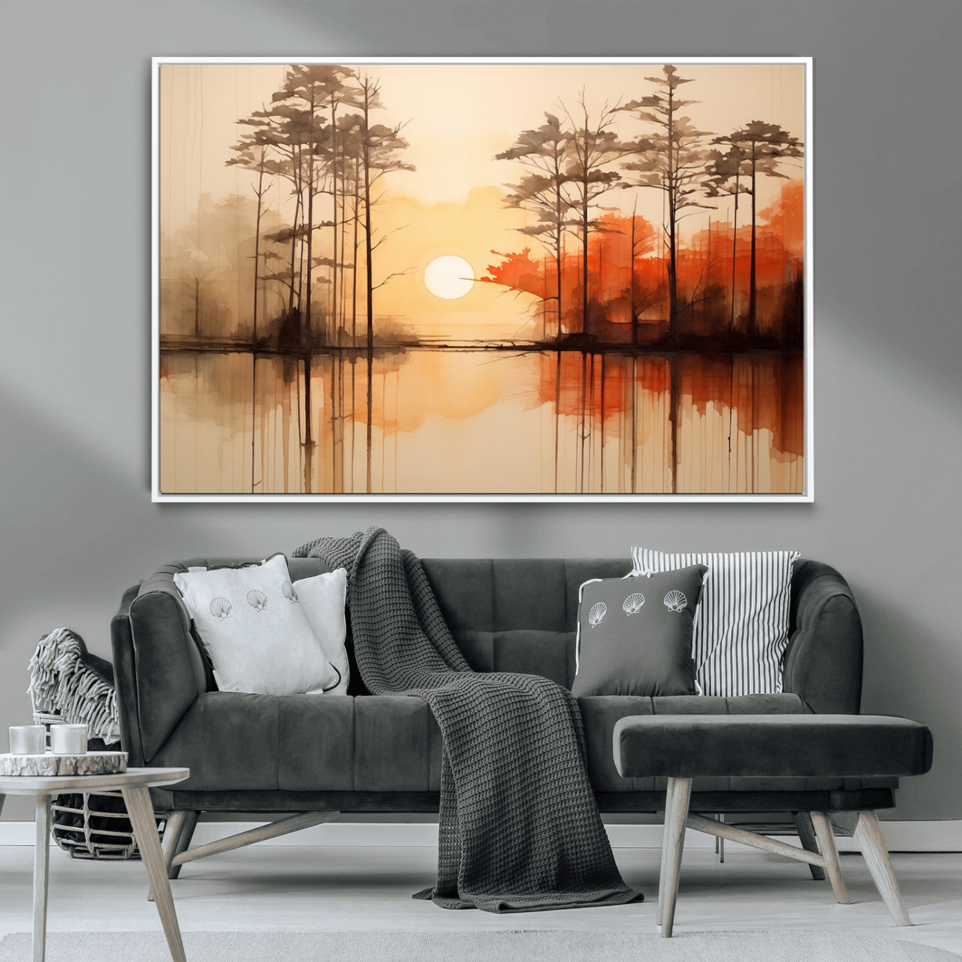 51083-MGV-CV-36X24-Sunset Lake Forest Wall Art – Serene Trees and Orange Sky Reflection Canvas Print, Tranquil Nature Decor for Living Room, Office