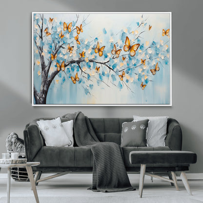 59455-MGV-CV-36X24-Butterfly Tree Branch Wall Art – Blue and Yellow Abstract Canvas Print, Modern Nature Artwork for Living Room, Bedroom or Office