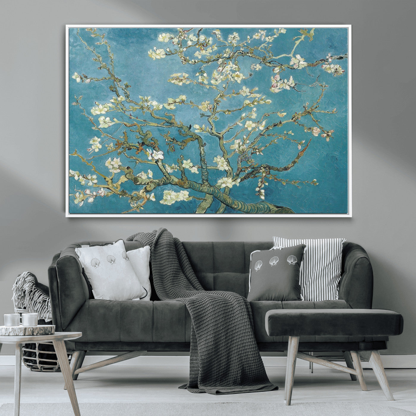 65607-MGV-CV-36X24-Almond Blossom Wall Art – Van Gogh Blue Floral Canvas Print, Elegant Impressionist Painting Decor for Living Room, Bedroom or