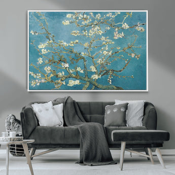 65607-MGV-CV-36X24-Almond Blossom Wall Art – Van Gogh Blue Floral Canvas Print, Elegant Impressionist Painting Decor for Living Room, Bedroom or