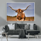 18594-MGV-CV-36X24-Texas Longhorn Bull Wall Art – Rustic Western Cattle Canvas Print, Country Farmhouse Decor for Living Room, Office or Cabin