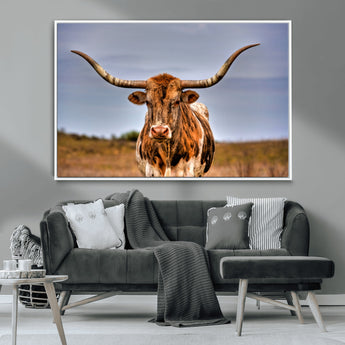 18594-MGV-CV-36X24-Texas Longhorn Bull Wall Art – Rustic Western Cattle Canvas Print, Country Farmhouse Decor for Living Room, Office or Cabin