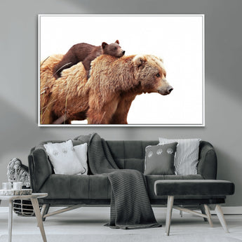 76943-MGV-CV-36X24-Mom Bear Wall Art Canvas Print, Framed Bear Photography Art Picture Print, Rustic Bear and Cub Perfect Rustic Farmhouse Decor