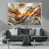 Lines1-MGV-CV-36X24-Abstract Metallic Wall Art – Silver and Gold Wave Canvas Print with Sparkling Accents, Modern Luxury Decor for Living Room, Office