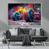 13549-MGV-CV-36X24-Graffiti Gym Wall Art Canvas Print, Framed Graffiti Barbell Art Picture Print, Weightlifting Perfect Fitness Studio Decor Artwork