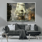 26512-MGV-CV-36X24-Naval Battle Wall Art – Dramatic Tall Ship Canvas Print, Historic Pirate Sailing War Scene, Nautical Decor for Office, Study or