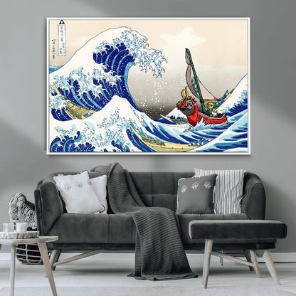 19450-MGV-CV-36X24-Great Wave Adventure Wall Art – Japanese Style Ocean Canvas Print, Fantasy Sailing Decor for Living Room, Bedroom or Office