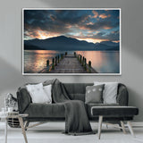 20442-MGV-CV-36X24-Lakeside Sunset Dock Wall Art – Peaceful Mountain Lake Canvas Print, Serene Nature Landscape Decor for Living Room, Bedroom or