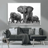 91685-MGV-CV-36X24-Elephant Herd Wall Art – Black and White Safari Canvas Print, African Wildlife Photography Decor for Living Room, Office or