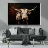 70522-MGV-CV-36X24-Longhorn Bull Wall Art – Striking Canvas Print of Majestic Bull, Premium Animal Decor for Home, Office, Man Cave, or Living Room