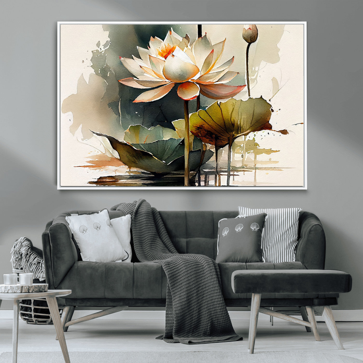 62531-MGV-CV-36X24-Lotus Flower Wall Art – Watercolor Botanical Canvas Print, Tranquil Nature Artwork for Living Room, Bedroom or Meditation Space