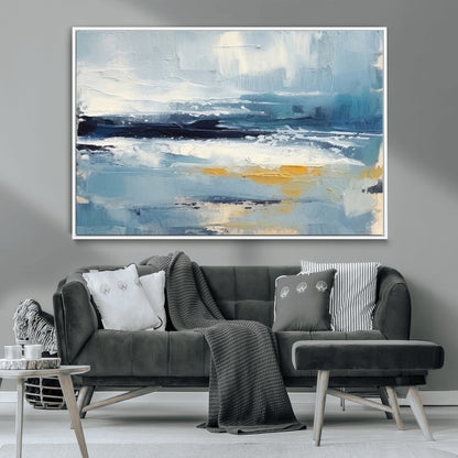 19746-MGV-CV-36X24-Abstract Ocean Wall Art – Modern Coastal Canvas Print with Blue, White and Gold Textures, Contemporary Seascape Painting for
