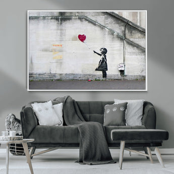 50559-MGV-CV-36X24-Banksy Girl with Balloon Wall Art – Famous Street Graffiti Canvas Print, Modern Urban Artwork for Living Room, Bedroom or Office