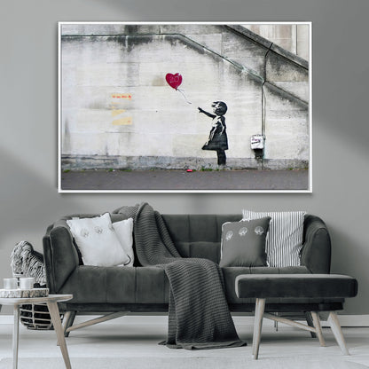 50559-MGV-CV-36X24-Banksy Girl with Balloon Wall Art – Famous Street Graffiti Canvas Print, Modern Urban Artwork for Living Room, Bedroom or Office