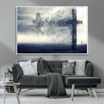 55718-MGV-CV-36X24-Surreal Cross Wall Art – Spiritual Faith Canvas Print, Abstract Christian Artwork with Modern Religious Symbol for Living Room,