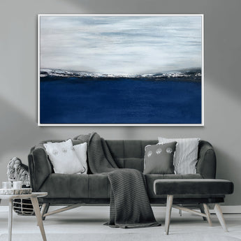62197-MGV-CV-36X24-Abstract Ocean Wall Art – Minimalist Blue and White Canvas Print, Modern Coastal Seascape Painting for Bedroom, Living Room or