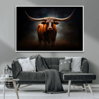 48896-MGV-CV-36X24-Texas Longhorn Wall Art – Rustic Western Bull Canvas Print and Farmhouse Cattle Painting for Living Room, Ranch, or Office Decor .